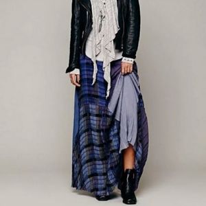 Free People Blue Plaid Maxi Skirt